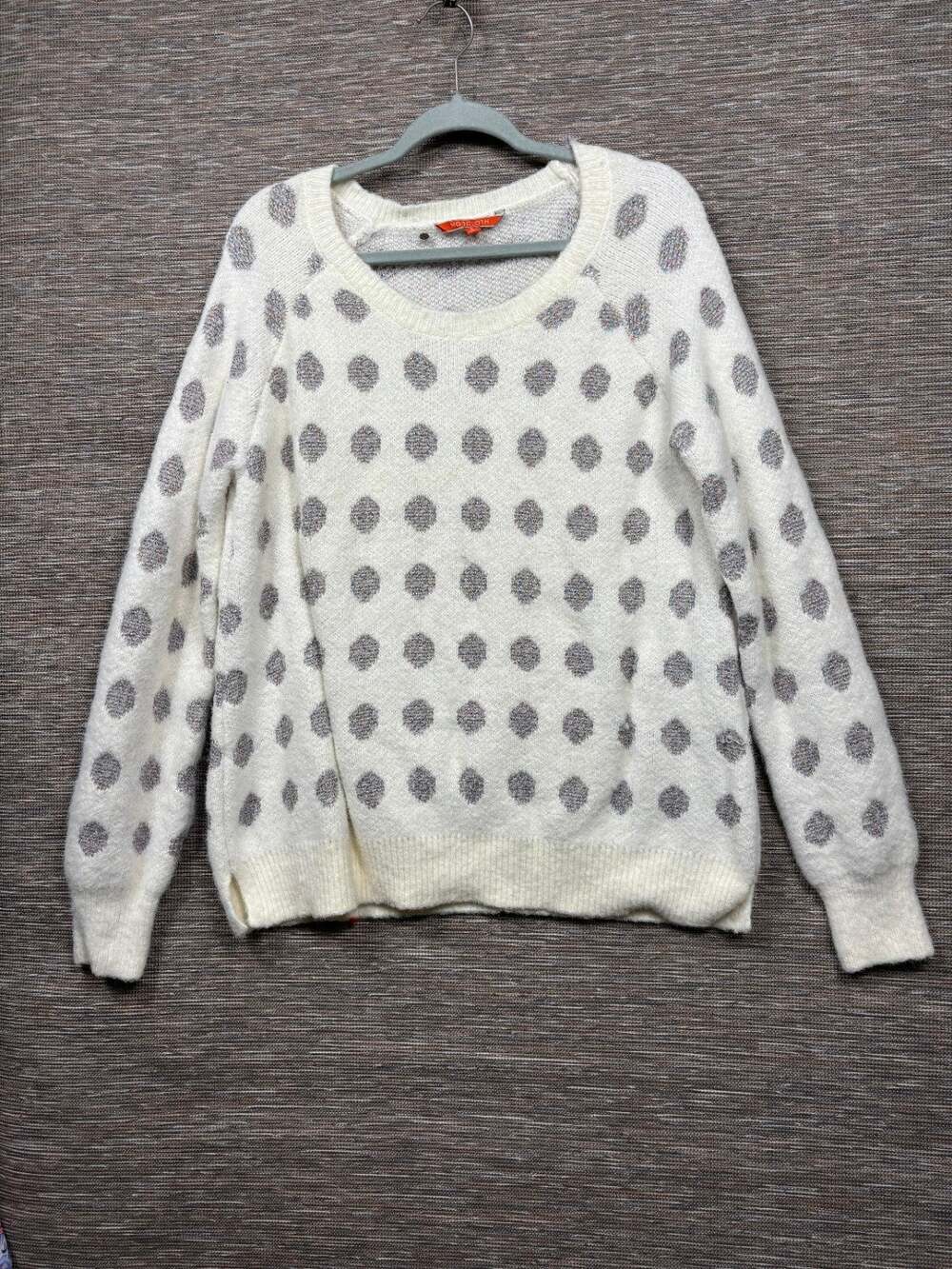 Modcloth Womens Fuzzy Crew Neck Sweater Dotted Metallic Long Sleeve Size L Soft